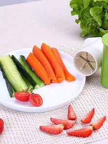 Multi-Function Vegetable Cutter, Cucumber Slicer, Manual Carrot Julienne Cutter, Kitchen Tool - Green and White - View 7