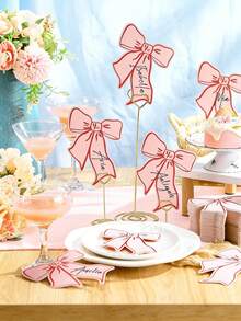 10/20/30pcs Elegant Pink Bow Shaped Place Cards - Blank Name Cards For Wedding Birthday Party Decor, Decorative Bow Design, Wedding Table Decoration, 1pc - Multicolor - View 2