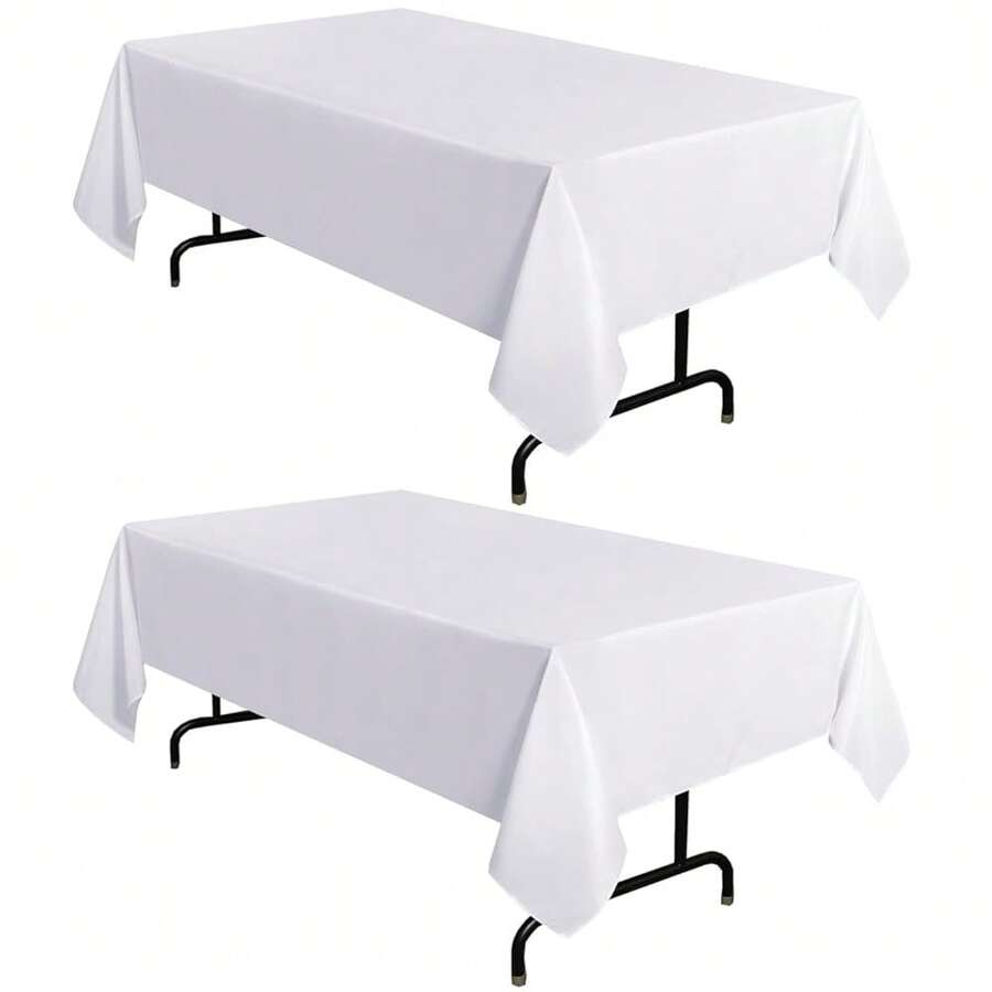 2 Pack White Tablecloth 60 X 84 Inch, Rectangle 4 Feet Table Cloth - Stain And Wrinkle Resistant Washable Polyester Table Cover For Dining Tables, Buffet Parties And Camping - White - View 1