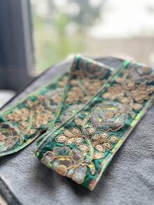 Adorno decorativo bordado con flores de colores - Ribete de tela de color dorado de lujo, adecuado para vestidos y decoración del hogar, adorno de vestidos, materiales de artesanía, tela decorativa, diseño vintage, costura de alta calidad, tela bordada, accesorios de costura, entusiastas de la costura, manualidades DIY - Multicolor - Ver 4