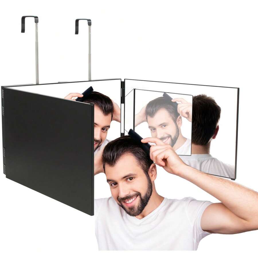 3 Way Mirror For Hair Cutting, Barber Mirror Self Cut To See Back Of Head, 360 Mirror For Haircuts For Men, Black - Black - View 1