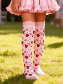 1 Pair Girls' Heart Pattern Over-The-Knee Socks, Cute Princess Style Long Socks, Summer Valentine's Day Gift, Birthday Gift, Interesting Aesthetic Socks For Girls - Multicolor - View 4
