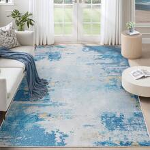 5x7 Ft Washable Area Rug: Abstract Non-Slip Soft Blue Neutral Area Carpet, Suitable For Bedroom, Living Room, Dining Room (Blue) - Blue - View 12