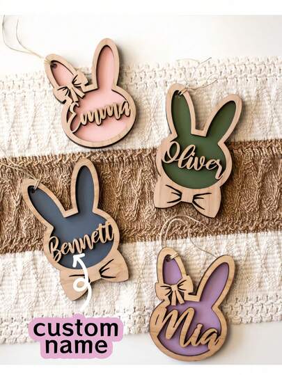 1PC Personalized Bunny Easter Basket Tags, Custom Easter Place Cards, Name Easter Basket Name Charms, Easter Basket Gifts, Easter Hollow Bunny DIY Decorations, Acrylic Bunny Decorations For Holiday-Themed Parties, Festive Hanging Decorations, Garden Decorations, Hanging Ornaments, Perfect For Giving As A Delightful Small Gift To Family And Friends