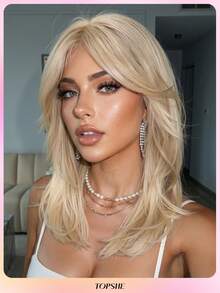 TOPSHE Perruque dorée à plusieurs couches de 18 pouces, 8 styles de franges, fibre synthétique résistante à la chaleur, douce et facile à coiffer, convient pour le port quotidien, le travail, Noël, les vacances, le Nouvel An, les cadeaux, la danse et plus encore - Doré - Voir 2