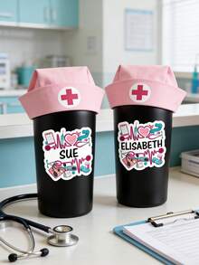 6/12/24 piezas Pegatinas personalizadas con nombre de enfermera, Calcomanía de estetoscopio, Insignia, Botella de agua - Multicolor - Ver 5