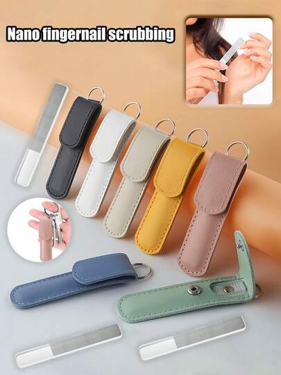 2pcs Nano Glass Nail File Set, High-Quality Leather Protective Case, Nail Polishing Tool, Suitable For Nail Polishing And Shaping, For Use In Salons And At Home, Very Suitable For Foot Care And Nail Art Tools