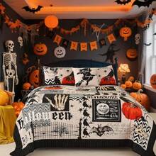 Juego de edredón de Halloween con fundas de almohada juego de ropa de cama con temática de festivales 4 piezas 104 x 90 pulgadas-B027 - Gris - Ver 8