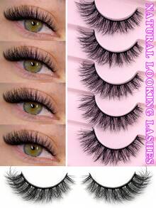 ENCHUW 5 Pairs Of Natural False Eyelashes Natural Look Soft And Fluffy Eyelashes 3D Curling DIY At Home Suitable For Daily Outings, Dates, And Party Use - Black - View 1