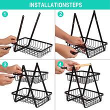 2-Tier Heavy Duty Fruit Basket With Integrated Handle, Space-Saving Iron Wire Vegetable Holder With Open Design For Ventilation, Perfect For Kitchen Countertops - Black - View 9