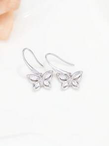 925 Sterling Silver Cubic Zirconia Butterfly Pendant Earrings, Hypoallergenic, Elegant For Daily Wear, Birthday Gift - Silver - View 3