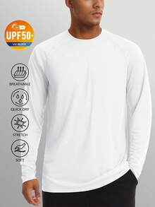 Men's UPF 50+ UV Protection Long Sleeve T-Shirt Sun Block Casual Fishing Shirts Hiking Running Workout Rash Guard - 白色 - 查看 1