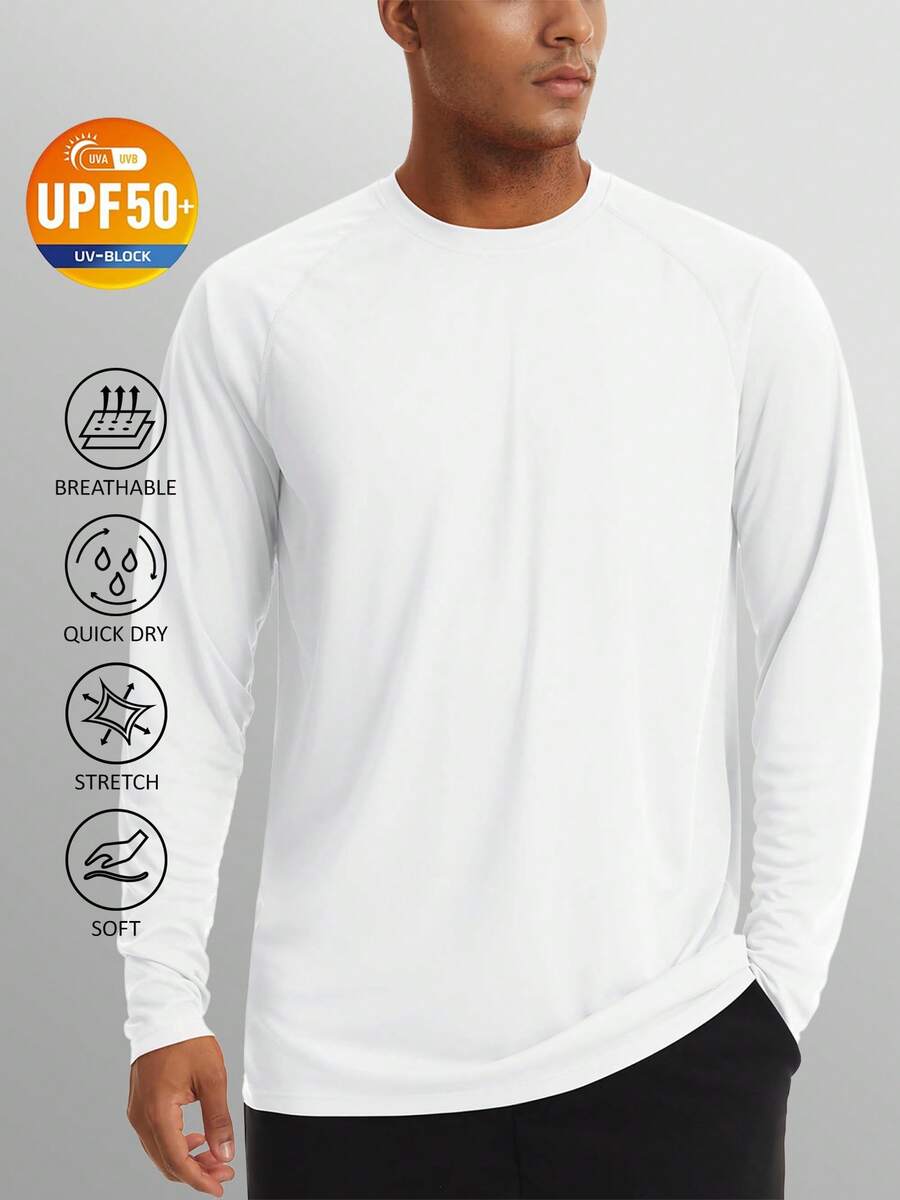 Men's UPF 50+ UV Protection Long Sleeve T-Shirt Sun Block Casual Fishing Shirts Hiking Running Workout Rash Guard - 白色 - 查看 1