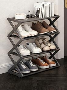 Four-Layer Large Z-Shaped Shoe Rack, Easy To Assemble Without Tools, Pink Plastic Stackable Storage Organizer, Suitable For Home, Dormitory And Living Room, Space-Saving Floor Design, Shoe Storage Organizer - 灰色升級款 - 查看 9