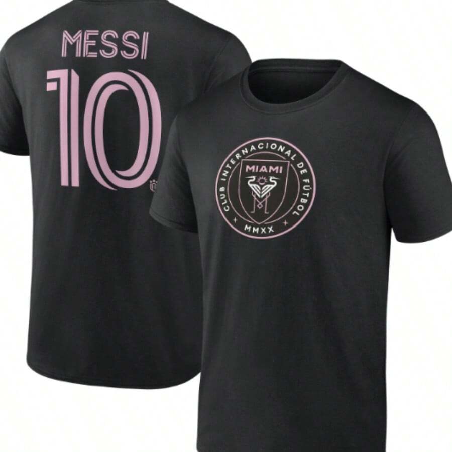 Men's Lionels Messis Black Inters Miamis CF Authentic Stack Name & Number T-Shirt. - 黑色 - 查看 1