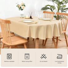 Wolkemer Oval Tablecloth 60 X 84 Inch Washable Fabric Table Cloth Solid Beige Table Cover For Dining Wedding Party Banquet Tabletop Decoration - 米色 84吋x60吋橢圓形 - 查看 5