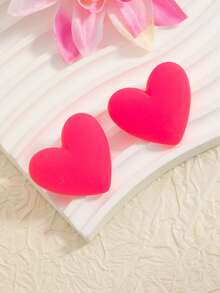 1 par de pendientes de botón con forma de corazón de color dopamina, dulces y lindos para mujeres - Multicolor - Ver 2