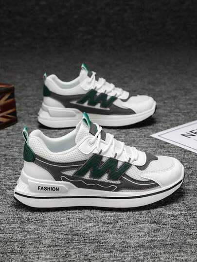1 đôi giày thể thao nam thường ngày, giày sneaker đế dày phối màu, giày thể thao buộc dây cổ thấp dành cho hoạt động ngoài trời.