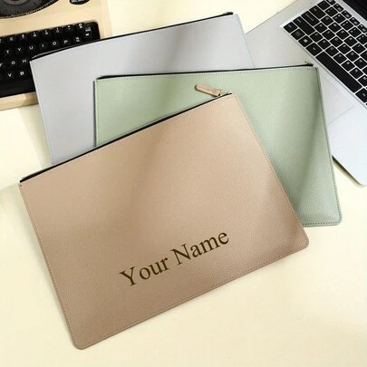 Custom Engraved Name A4 Zipper File Bag, Thick Litchi Leather Business Contract File Organizer Combination Bag, Used For Contract/Invoice Storage, Office Bag, Briefcase, Exam Stationery Organization, Birthday And Christmas Gift Customization.