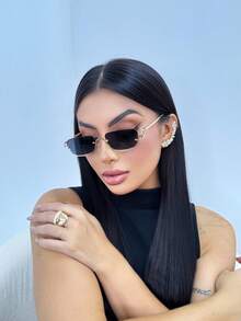 OCULOS RETANGULAR MINIMALISTA   Vintage  Sexy    TENDENCIA  DA MODA UV400 - Dourado - Visão 4