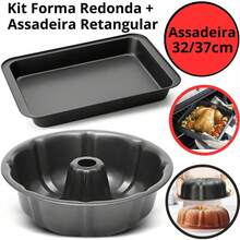 Set Of 2 Non-Stick Baking Pans (32 Or 37cm) + 24cm  Cake Pan (Carbon Steel) - 1 chảo tròn 24cm + 1 chảo chữ nhật 32cm - Xem 1