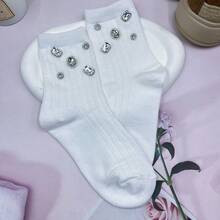 1/2/4 Pairs Women's Rhinestone Shiny Mid-Calf Socks, Cute & Breathable, Casual & Versatile, Comfortable & Durable, Fashionable & Easy To Match, Suitable For Spring & Summer, Lightweight Design, Ideal Gift For Women, Also Perfect For Valentine's Day, Mother's Day, Women's Day And Christmas - Multicolor - View 10