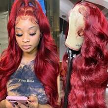 200% High Density Pre Plucked With Bleached Knots & Baby Hair Glueless Wig For Brazilian Virgin Human Blended Hair Body Wave Lace Front Wig , 99j Burgundy, No Glue & Ready To Wear - Bugs - View 8