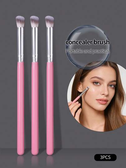 3 pezzi Pennelli correttori rosa - Morbidi e soffici, Pennello sfumante, Pennello per evidenziare il naso, Pennello per ombretto, Adatti per coprire occhiaie, lentiggini, cicatrici dell'acne, ideali per principianti