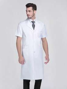 1pc Custom Fitted Lab Workwear, Professional Polyester Long Sleeve Doctor/Nurse Work Jacket, White Pharmacy Lab Coat - Black - View 1
