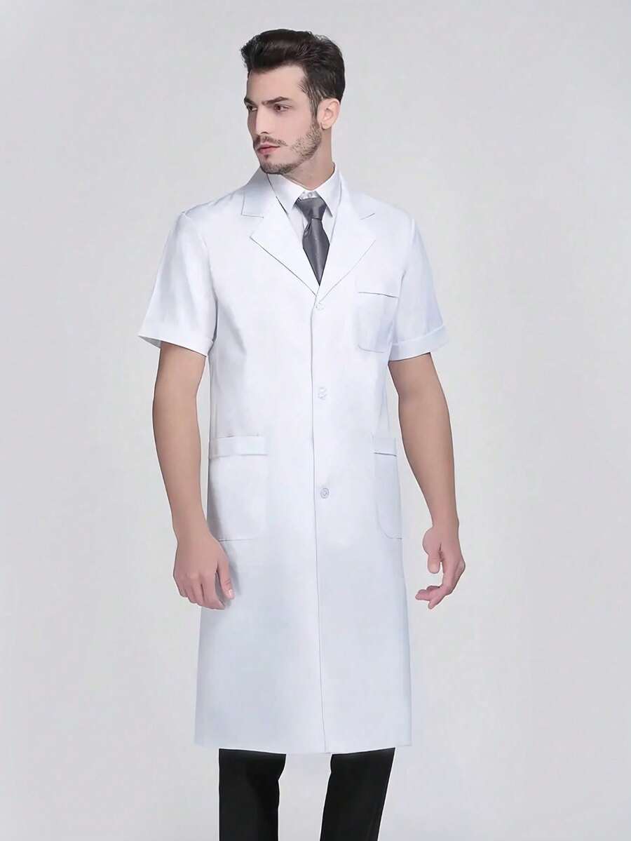 1pc Custom Fitted Lab Workwear, Professional Polyester Long Sleeve Doctor/Nurse Work Jacket, White Pharmacy Lab Coat - Black - View 1