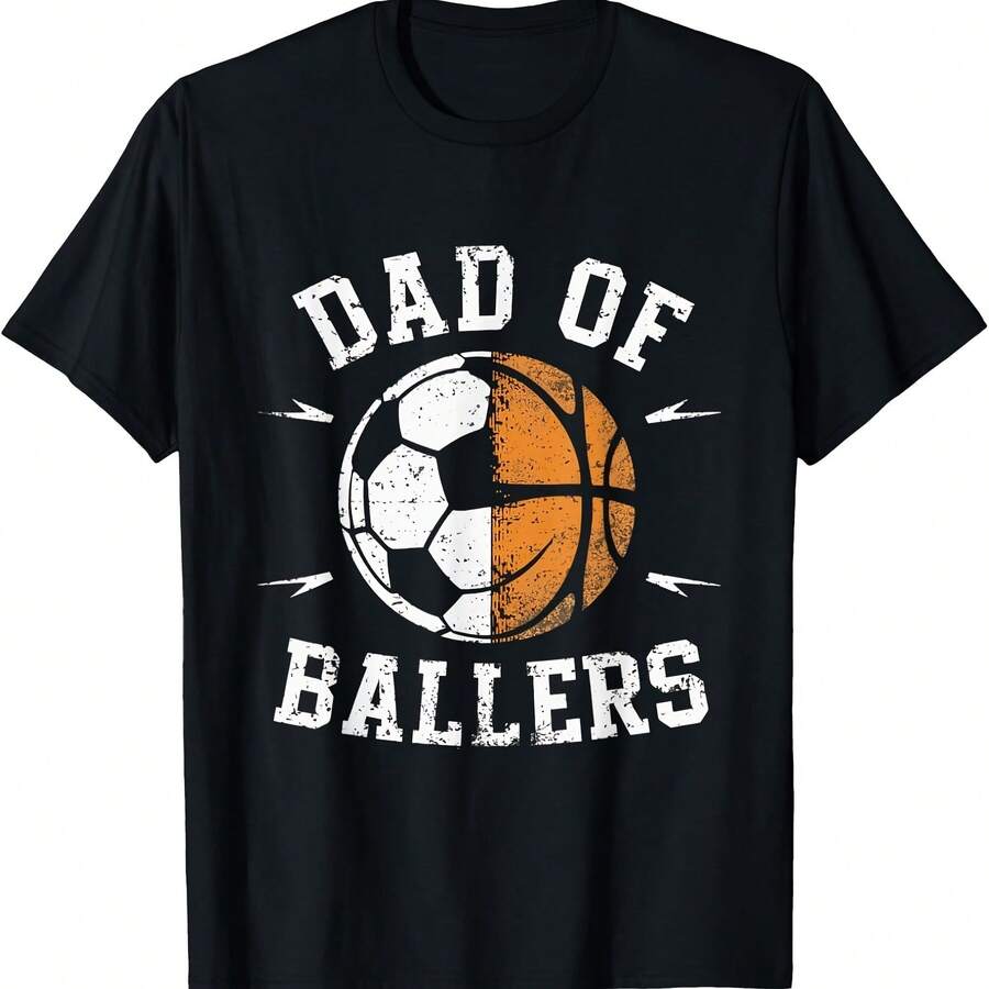 Camiseta del Día del Padre con el texto "Papá de los Baloncesto" y el balón de fútbol - Negro-1 - Ver 1