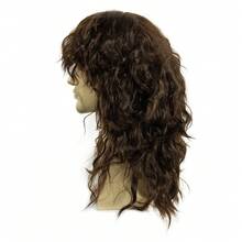 Peluca retro mullet de los años 70 y 80 con flequillo, larga, peluda y rizada, estilo disco en marrón oscuro, unisex, estilo hippie rock, disfraz para fiesta temática de los 80, cosplay de anime, cabello sintético resistente al calor, peluca estilo años 70, REEWES de 48 cm. - Marron oscuro - Ver 8