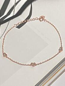 1件S925纯银镶嵌锆石浪漫心形手链，简约别致甜美优雅百搭首饰，女士礼物 - 愛心 - 查看 3