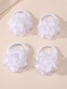4 pezzi/8 pezzi Set di elastici per capelli, fermagli e accessori per capelli a fiore bianco per ragazze, adatti per decorazione quotidiana e per la stagione dei matrimoni - Bianco - Visualizzare 9