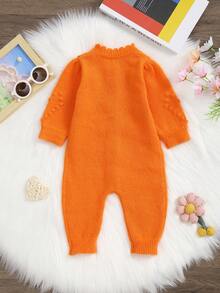 Infant Floral Pattern Loose Knit Romper - Orange - View 8