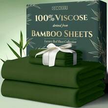 4pcs Bamboo Cooling Bedding - Extra Deep Pocket Breathable And Cooling - Suitable For Hot Sleepers And Sweats, Pillowcases, Flat Sheet And Fitted Sheet - A Perfect Gift For Family, Twin/Full/Queen/King Sizes - Màu xanh lá cây đậm - Xem 7