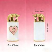 Cute Lighter, Dual Flame Windproof Lighter, Heart/Snake Design Lighter, Metal Embossed Rhinestone Butane Torch Lighter, Refillable Adjustable Flame - 心臟(不含氣體) - 查看 3
