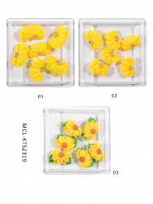 6/12/30pcs 3D Handmade Acrylic Flower Nail Art Decorations - Luxury White 3D Flowers With Rainbow Rhinestones And Golden Beads, Carved By Nail Artists, INS Trending Spring/Summer DIY Nail Supplies, Suitable For Women And Girls, Elegant Nail Stickers Nails - Yellow - View 25