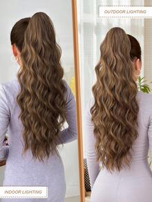24 Inch Synthetic Wavy Ponytail Hair Extensions, Claw Clip On Ponytail, Brown Color For Women - Brown - View 5