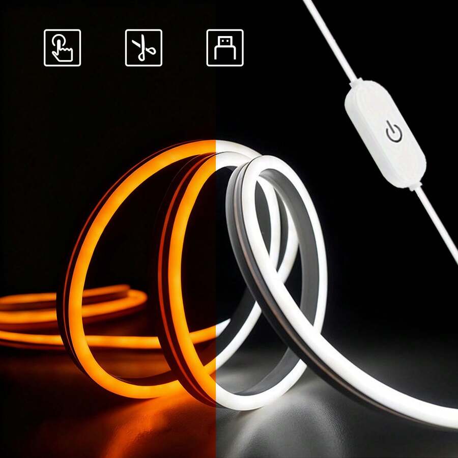 Touch Switch Neon Light Strip - USB Powered. Available In Warm Light/White Light, Comes With Clips For Easy Installation. Perfect As Ambient Lighting For Bedrooms, Living Rooms, And Cabinets. - Touch the Neon Light Strip - View 1