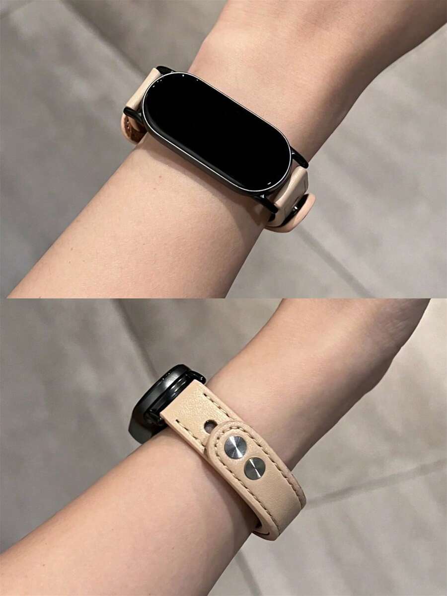 小米手环 8/9/10/NFC 专用真皮表带，男女通用 - 杏色 - 查看 1