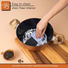 Copper Non Stick Induction Stock Pot 32cm 9.5Qt Deep Casserole Cooking Pot With Glass Lid For Pasta Meat Soup Easy Clean Kitchen Cookware - Copper - View 6