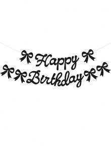 Glitter "Happy Birthday" Pull Flag, Black Bow Tie Happy Birthday Banner, Happy Birthday Party Decoration Pull Flag, Bow Tie Birthday Theme Pull Flag, Bow Tie Birthday Party Decorations - Black - View 7