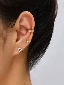3 piezas Pendientes de aro triangulares de cobre para mujer - Amarillo Oro - Ver 1