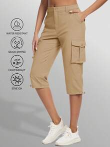 KEFITEVD Women's Cargo Capris Lightweight Hiking Capri Pants With Pockets Water Resistant Summer Travel Outdoor Casual - 卡其色 - 查看 1