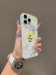 SPONGEBOB 1个透明太空主题手机壳，时尚简约全屏海绵宝宝花卉图案防震保护套，适用于三星/苹果17/16/15/14/13/12/11Pro Max/12Pro/14Plus等型号 - 彩色 - 查看 7