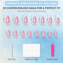 DCat Eye Pr On Nails Almond Handmade Pr On Nails Medium Thick  Nude Fake Nails Pr Ons For Women Wedding Reusable Natural Magnetic Glitter Glue On Nails In 15 Sizes 30 Pcs - 杏仁裸色 - 查看 6