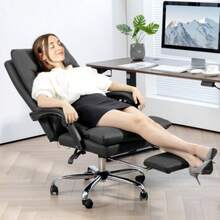 Office Chair With Massage Function, Ergonomic Reclining Office Chair, Heated, Height Adjustable, With Footrest And Swivel, Black - Black - View 2