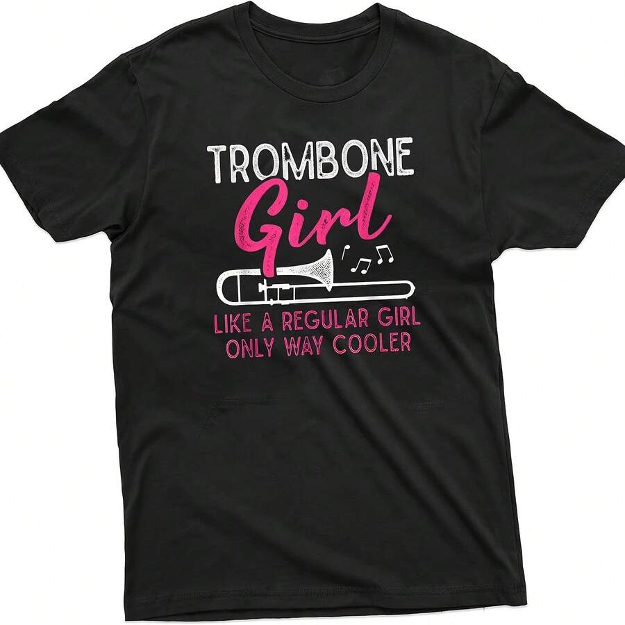 Genérico Camiseta Drtida de trombonista con la Imagen de Chica Normal - Negro 3 - Ver 1