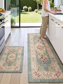 1pc European Style Floral Pattern Long Kitchen Mat, Suitable For Bathroom, Kitchen, Outdoor, Indoor, Hallway, Bedroom, Living Room, Machine Washable Kitchen Rug - Multicolor - View 10